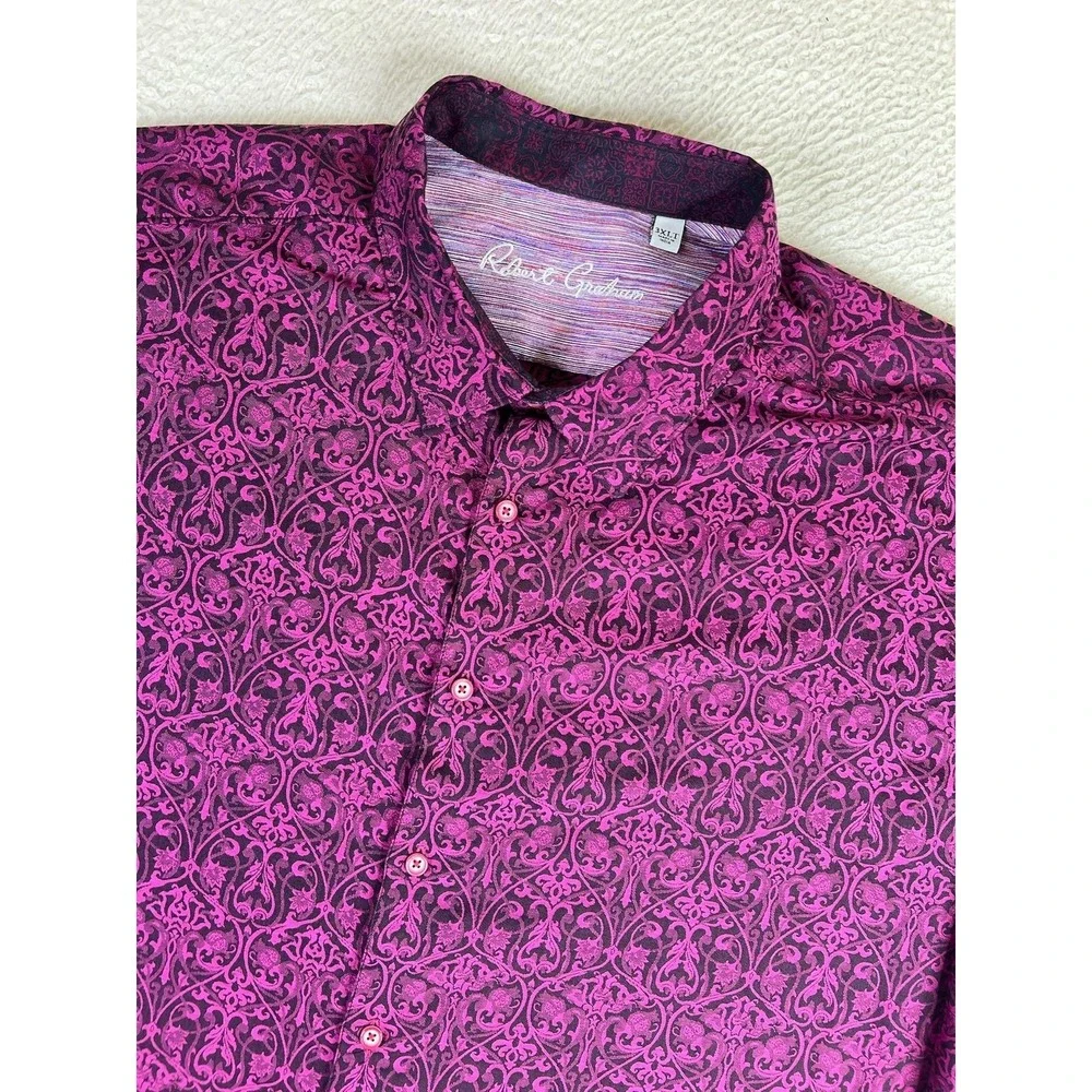 Robert Graham Shirt Mens 3XLT Purple Floral Cotton Long Sleeve Button Up - Picture 3 of 8